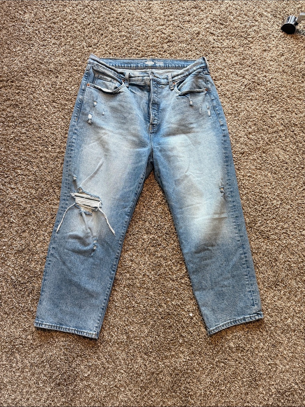 Old Navy Women's Straight Leg Distressed Light Blue Jeans